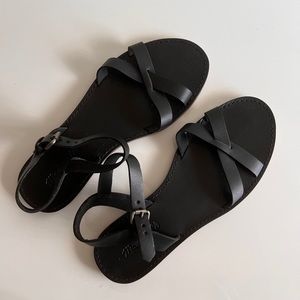 Madewell Boardwalk Crisscross Black Leather Sandals size 8